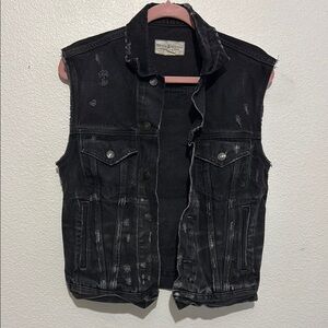 Ralph Lauren Denim Supply Distressed Black Jean Denim Vest American Flag Size